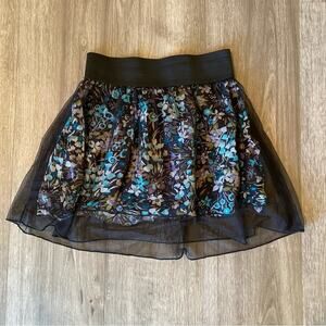 Blue Impus Floral Print and Tulle Flowy Skirt Medium